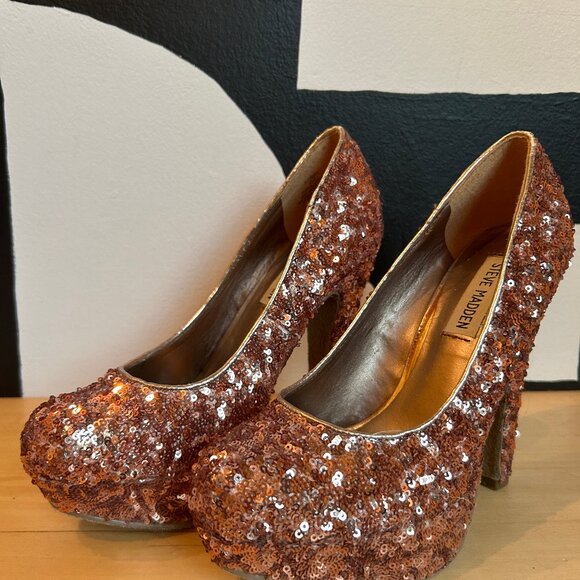 Steve Madden Rose Gold Sequin Platform Heels - Picture 3 of 5